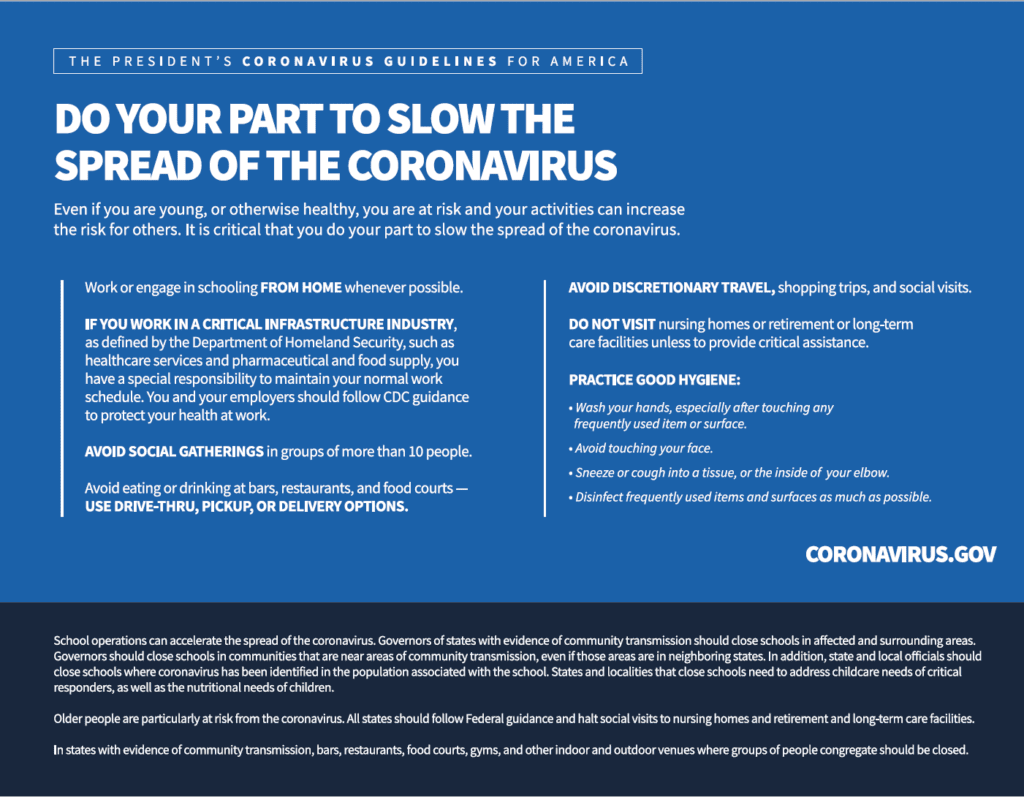 Coronavirus Guidelines for America: 30 Days to Slow the Spread ...